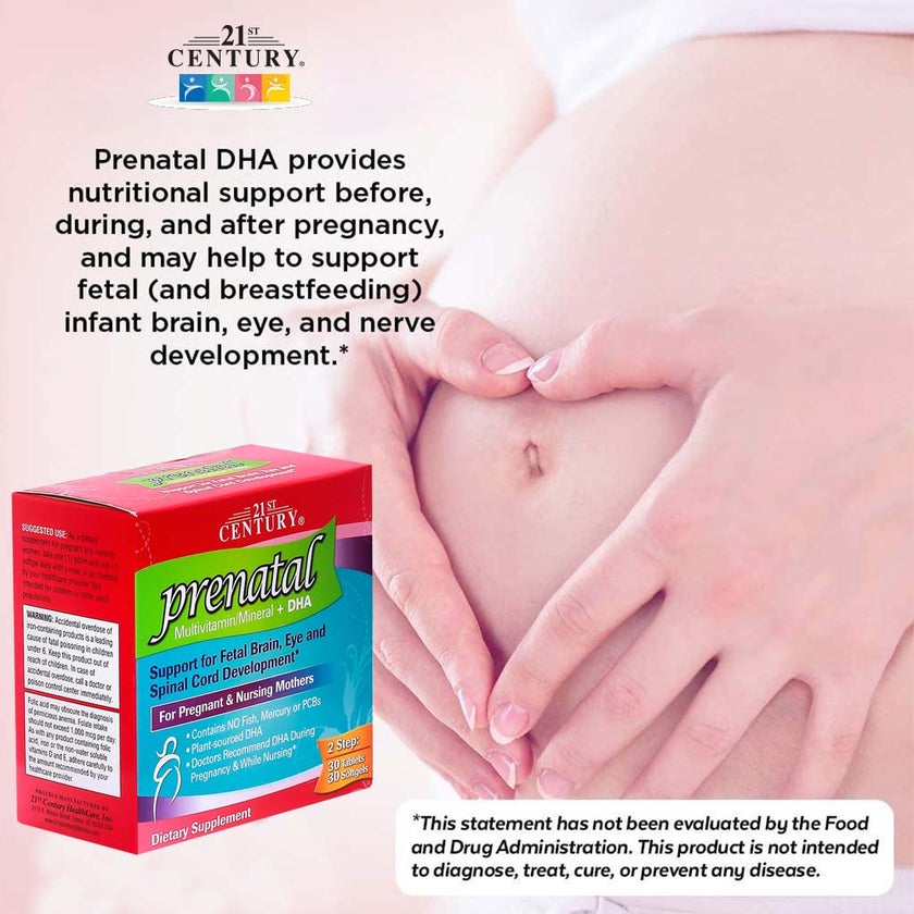 21st Century Prenatal Multivitamins/Mineral Tablets + Prenatal DHA Softgels, Dual Pack of 30's + 30's