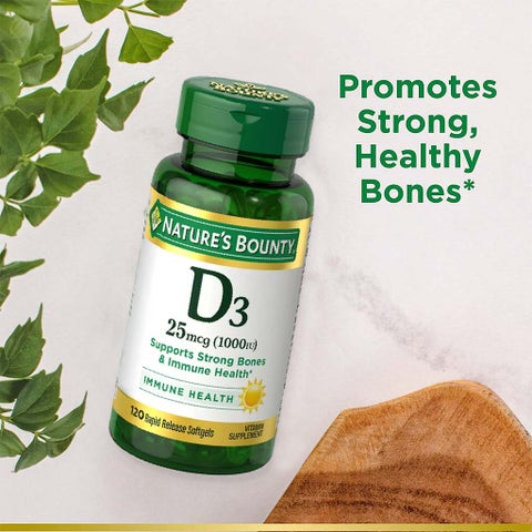Nature's Bounty Vitamin D3 1000IU Softgels, Pack of 120's