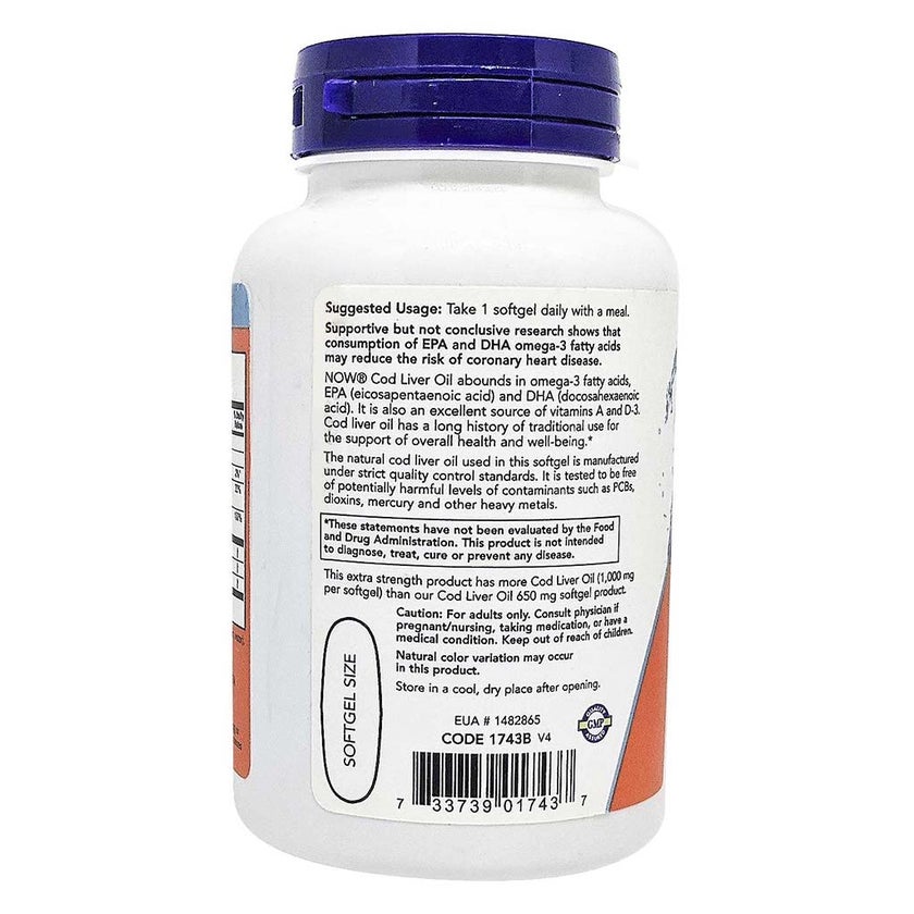 Now Extra Strength 1000mg Cod Liver Oil Softgels, Pack of 90's