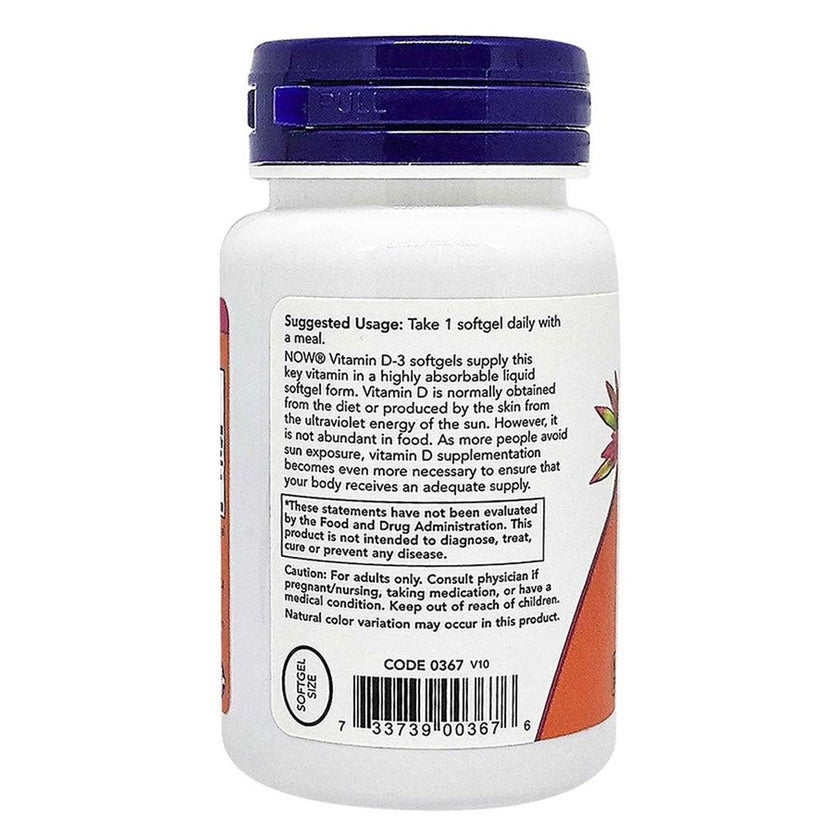 Now High Potency Vitamin D3 2000IU Softgels, Pack of 120's