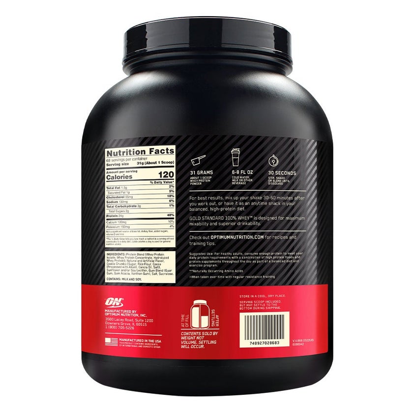 Optimum Nutrition Gold Standard 100% Whey Protein Powder Drink Mix Cookies & Cream Powder 5lb