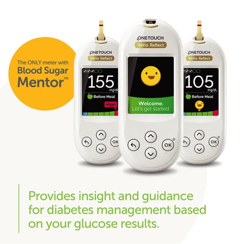 OneTouch Verio Reflect Blood Glucose Monitoring System + OneTouch Verio Test Strips 50's + OneTouch Delica Plus Lancets 100's - Offer Pack
