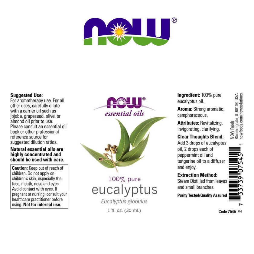 Now Essential Oils Eucalyptus Oil For Aromatherapy 30ml