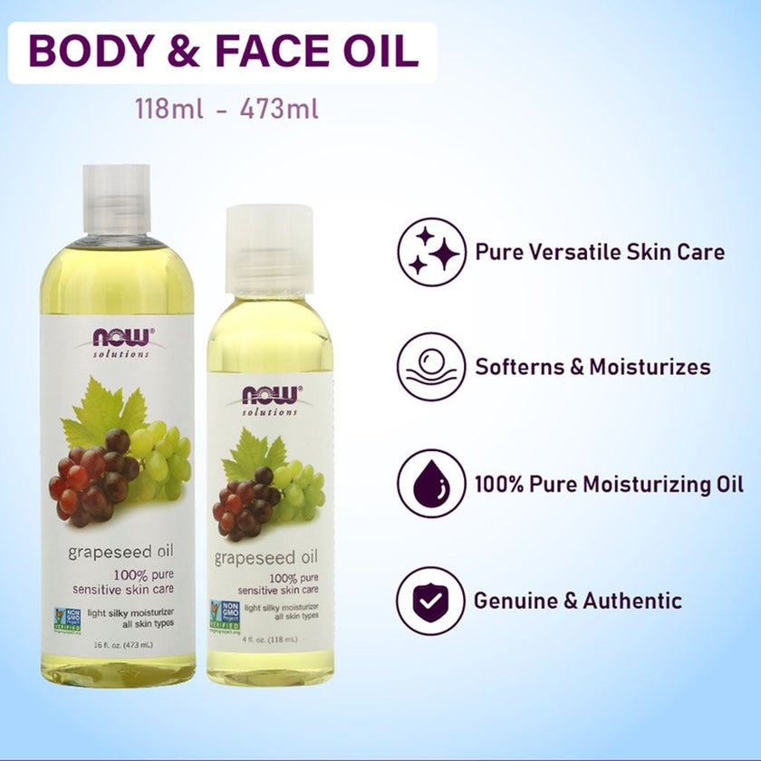 Now Solutions 100% Pure Grapeseed Oil For Sensitive Skin Care 118ml