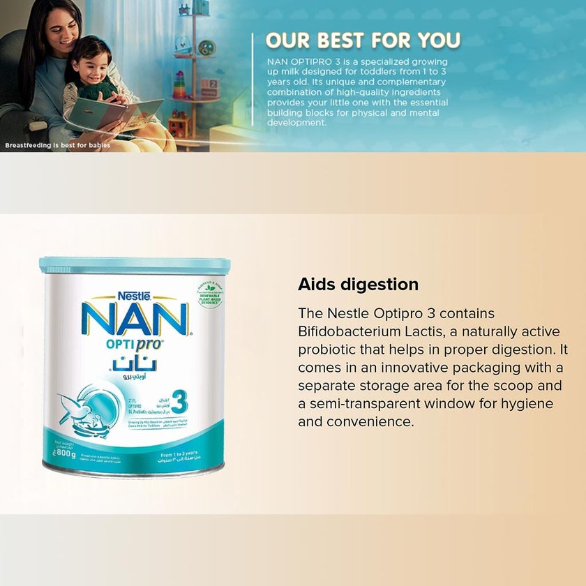 Nestle Nan Optipro 3 Toddlers Milk Formula 1-3 Years 800g