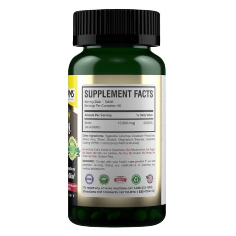 AMS Biotin 10,000mcg Hair, Nails & Skin Supplement - 2 x 60 Tablets