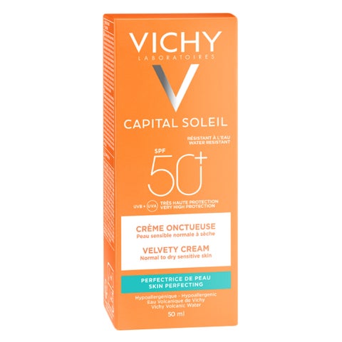 فيشي كابيتال سوليال كريم مخملي واقي شمس SPF 50+ للوجه للبشرة العادية إلى الجافة الحساسة 50 مل