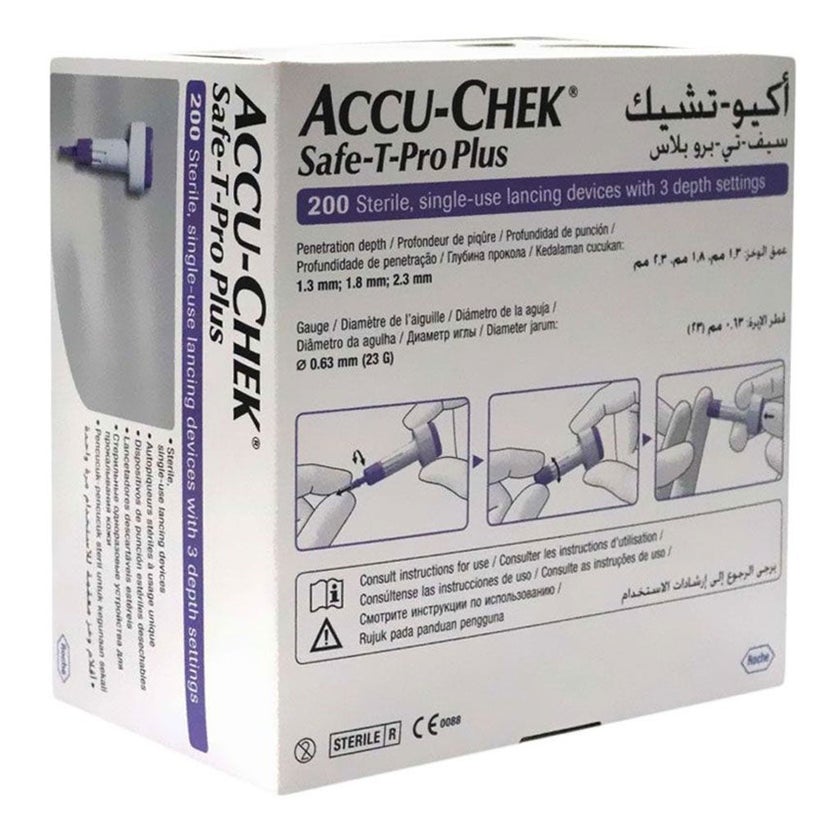 Accu-Chek Safe-T-Pro Plus Sterile Single Use Lancets With 3 Depth Settings, For Neonates, Children & Adults, Pack of 200's