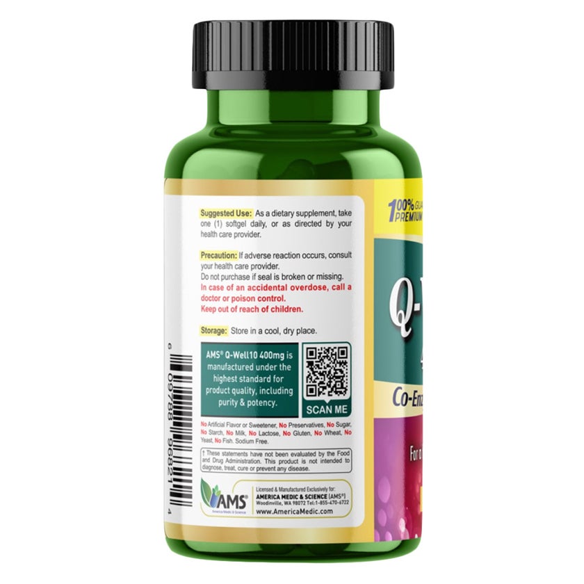 AMS Q-Well 400mg CoQ10 Softgels, Heart Health - 30 Softgels