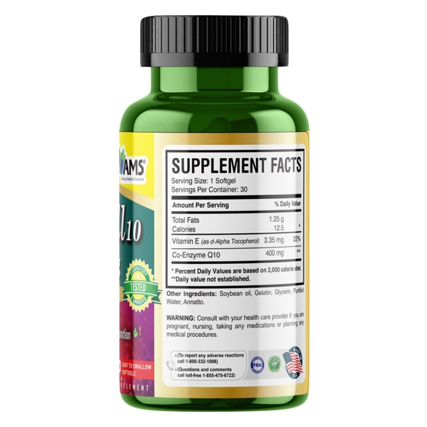 AMS Q-Well 400mg CoQ10 Softgels, Heart Health - 30 Softgels