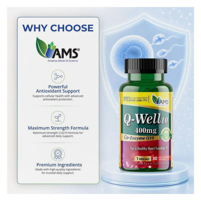AMS Q-Well 400mg CoQ10 Softgels, Heart Health - 30 Softgels