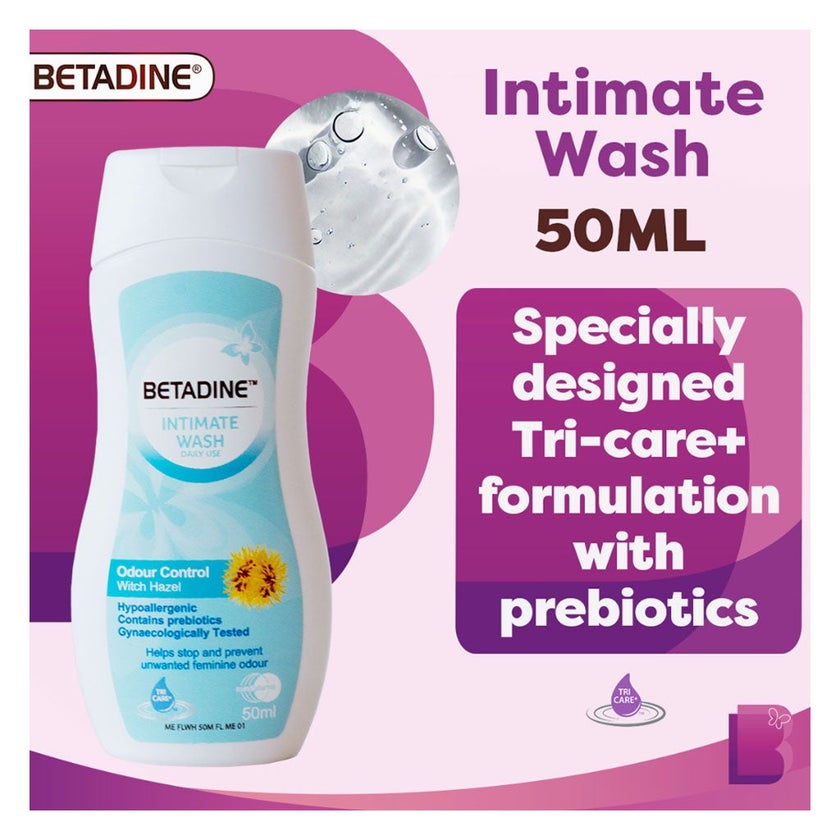 Betadine Daily Use Feminine Intimate Wash, Odour Control Witch Hazel 50ml