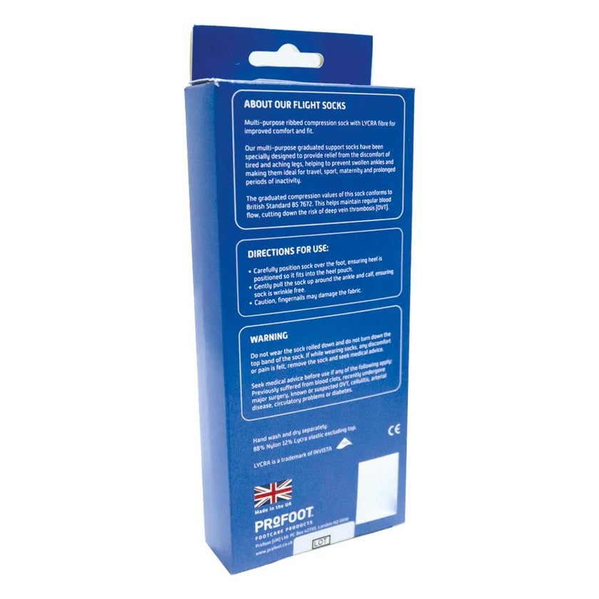 Profoot Flight Socks Ribbed Black UK Size 8-11, 1 Pair P72002/2