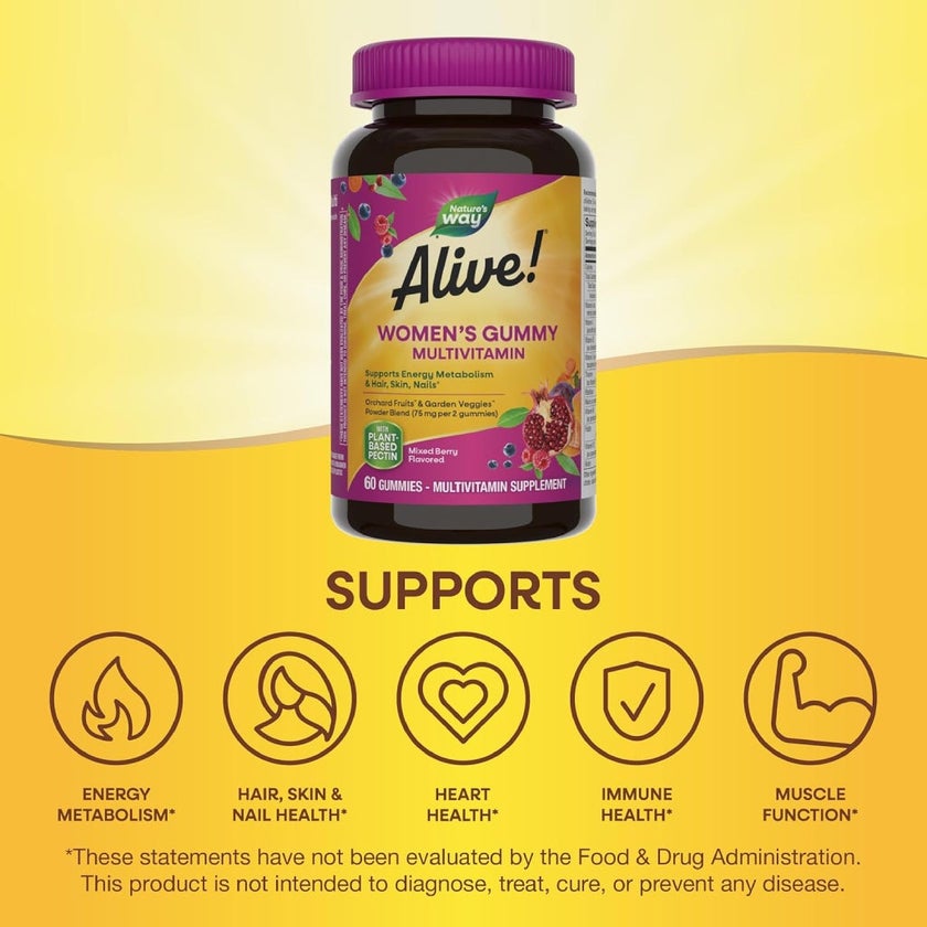 Alive Women's Multivitamin Gummies With Orchard Fruits & Garden Veggies, Pack of 60's