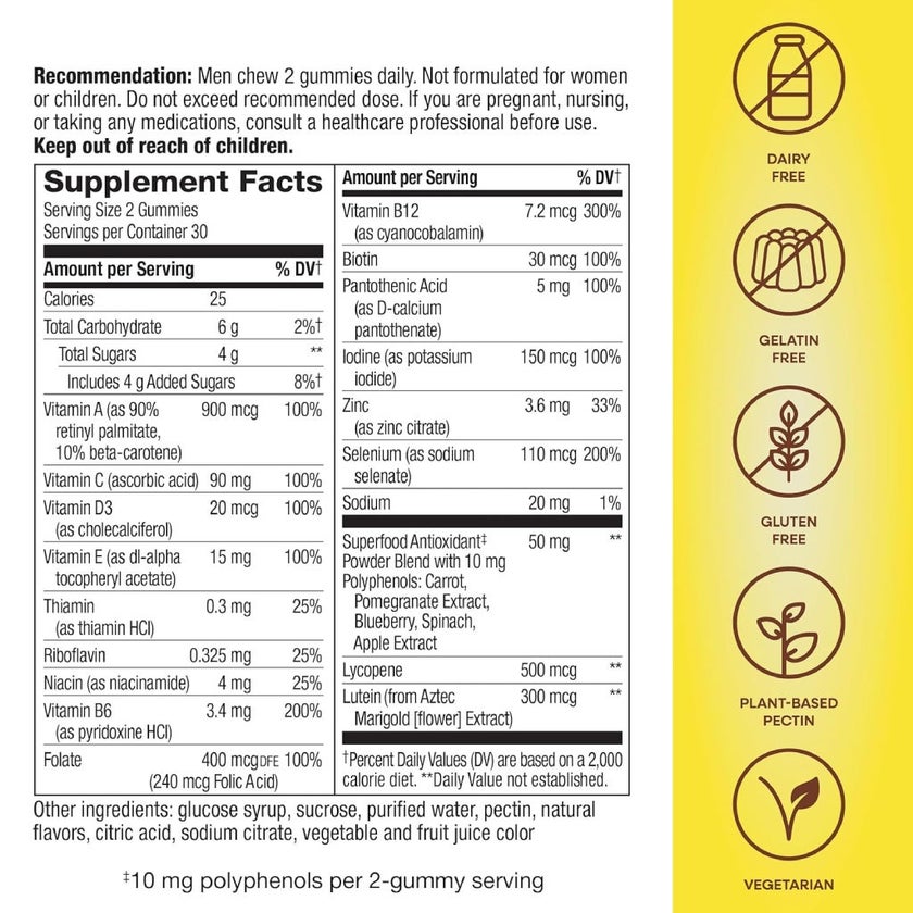 Alive 50+ Men's Multivitamin Gummies With Orchard Fruits & Garden Veggies, Pack of 60's