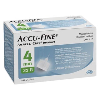 Accu-Fine Sterile Insulin Pen Needles For Diabetes & Painless Insulin Delivery 32 G x 4 mm, Pack of 100's