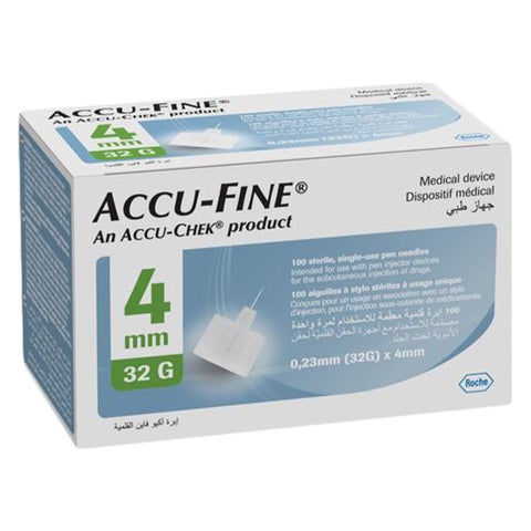 Accu-Fine Sterile Insulin Pen Needles, Size 32G 4mm, Pack of 100’s