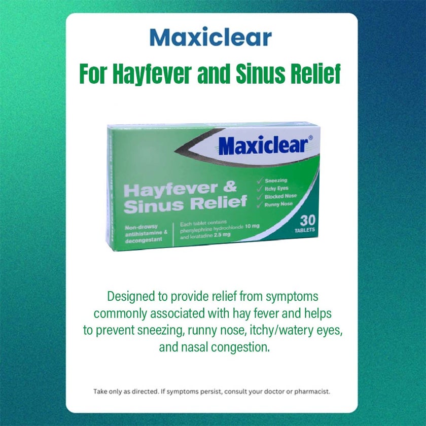 Maxiclear Tablets for Hayfever and Sinus Relief, Pack of 30's