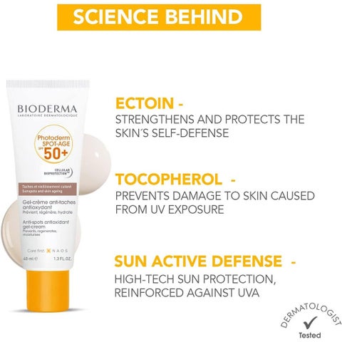 بيوديرما فوتوديرم سبوت-إيج جل كريم واقي من الشمس SPF50+ مضاد للبقع ومضاد للأكسدة 40 مل
