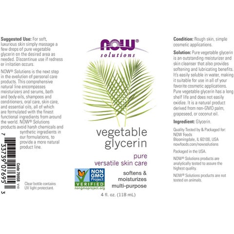 Now Solutions Vegetable Glycerin Oil, 100% Pure For Rough & Dry Skin Moisturization 118ml