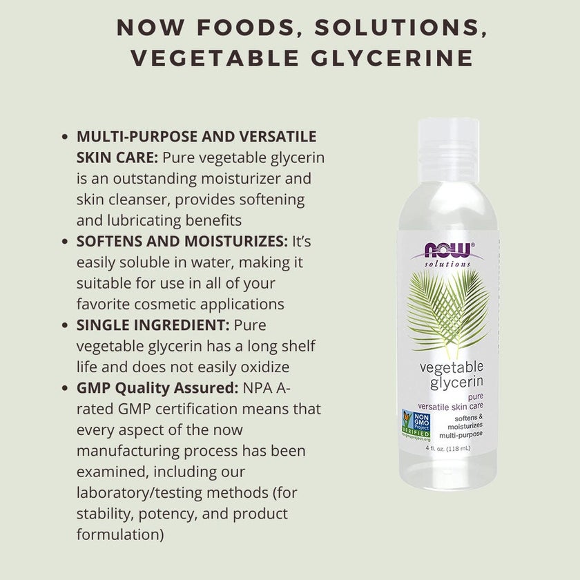 Now Solutions Vegetable Glycerin Oil, 100% Pure For Rough & Dry Skin Moisturization 118ml