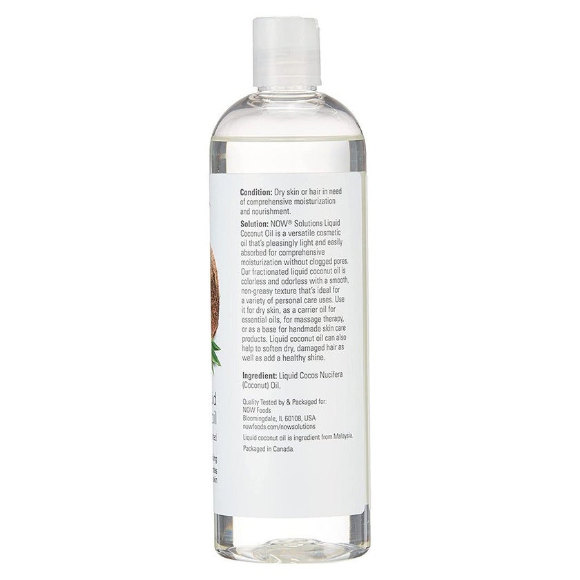Now Solutions Pure Fractionated Liquid Coconut Oil For Dry Skin & Hair 475ml
