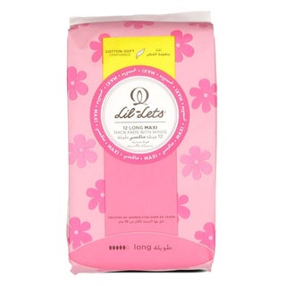 Lil-lets Maxi Thick Long Cotton Soft Sanitary Pads With Wings, Pack of 12's