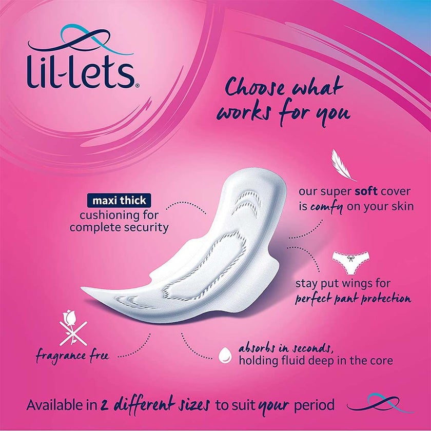 Lil-lets Maxi Thick Cotton Soft Long Sanitary Pads With Wings, Pack of 30's