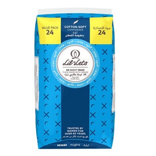 Lil-lets Maxi Thick Cotton Soft Night Sanitary Pads With Wings, Pack of 24's