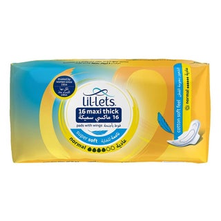 Lil-lets Maxi Thick Normal Super Soft Sanitary Pads With Wings, Pack of 16's