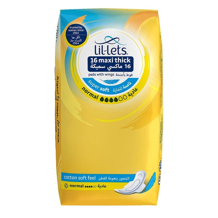 Lil-lets Maxi Thick Normal Super Soft Sanitary Pads With Wings, Pack of 16's
