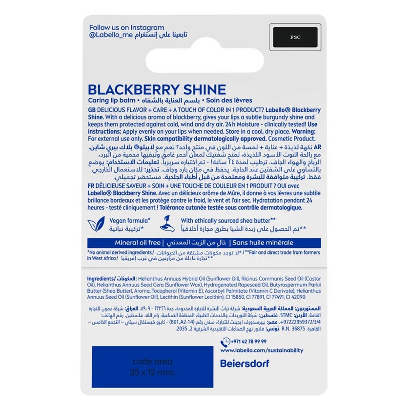 Labello 24H Moisture Black Berry Shine Lip Balm 4.8g - Burgundy Tint
