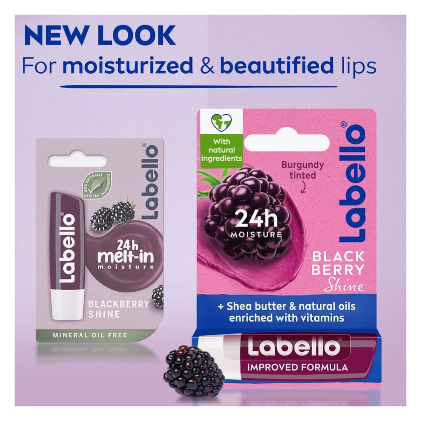 Labello 24H Moisture Black Berry Shine Lip Balm 4.8g - Burgundy Tint