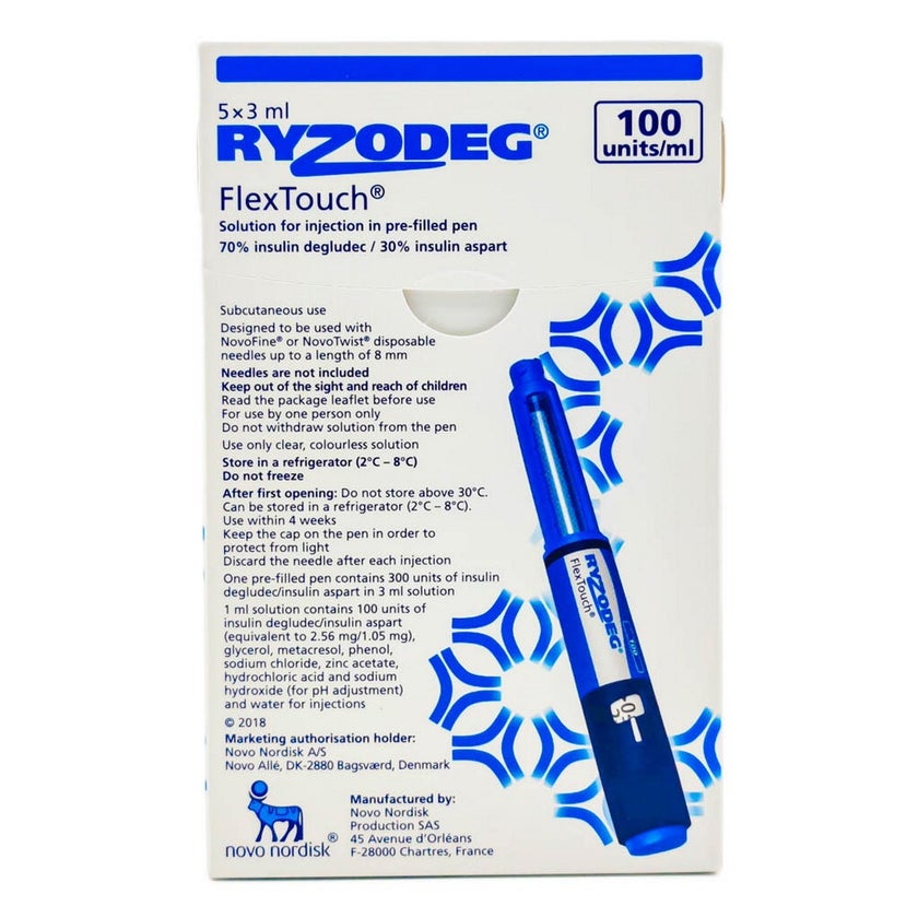 Rayzodeg Ryzodeg Flex Touch Insulin 100IU/ml Pre-Filled Pen 3ml, Pack of 5's ...