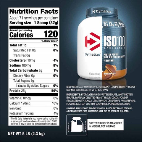 Dymatize ISO 100 Fast Absorbing Protein Powder, 100% Whey Protein Isolate, Gourmet Chocolate Peanut Butter, 2.3kg