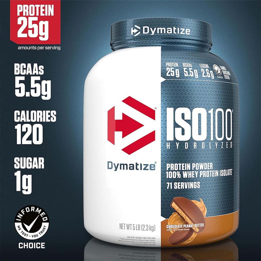 Dymatize ISO 100 Fast Absorbing Protein Powder, 100% Whey Protein Isolate, Gourmet Chocolate Peanut Butter, 2.3kg