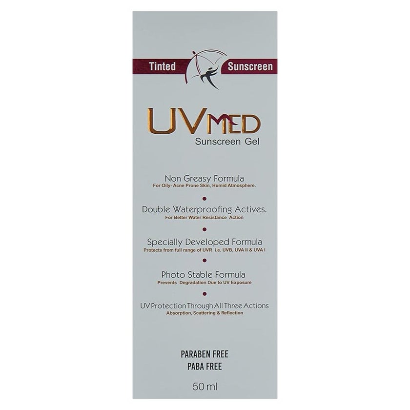 UV Med SPF50 Broad Spectrum Tinted Sunscreen Gel For Oily & Acne Prone Skin 50ml 