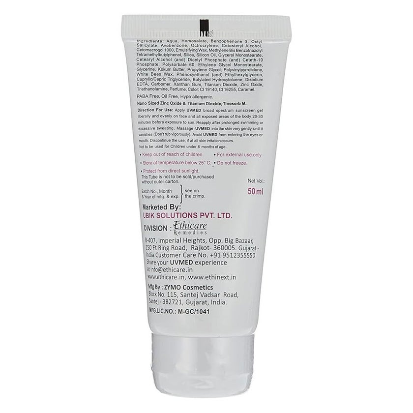 UV Med SPF50 Broad Spectrum Tinted Sunscreen Gel For Oily & Acne Prone Skin 50ml 