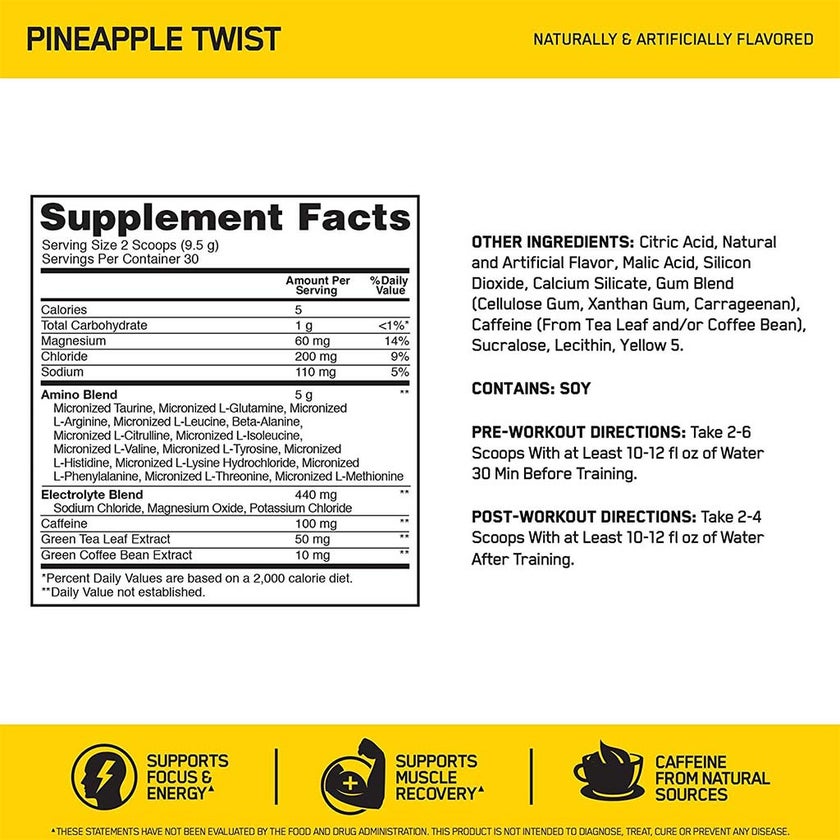 Optimum Nutrition Essential Amino Energy Electrolytes Pineapple 285g 30 Servings