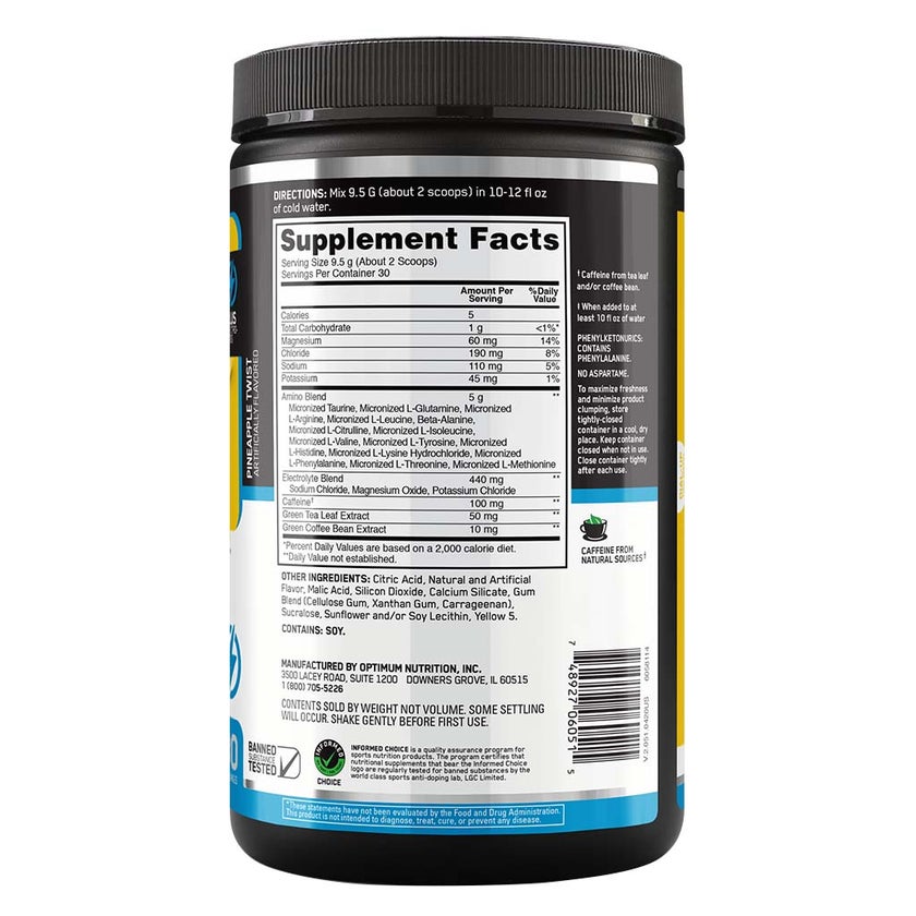 Optimum Nutrition Essential Amino Energy Electrolytes Pineapple 285g 30 Servings