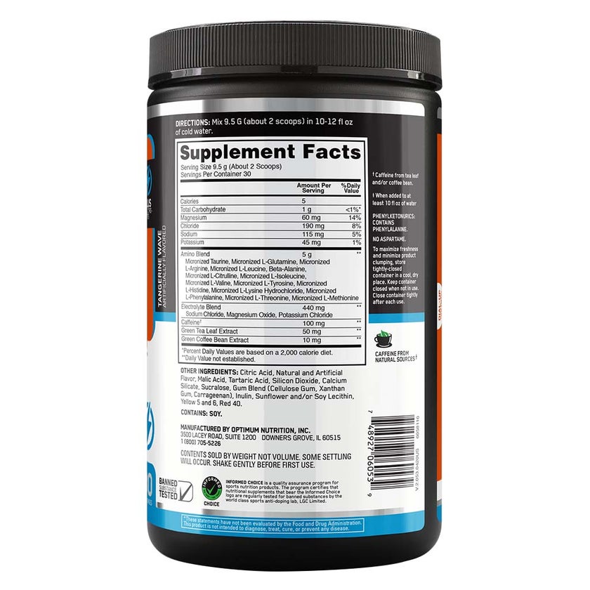 Optimum Nutrition Essential Amino Energy Electrolytes Tangerine 285g 30 Servings