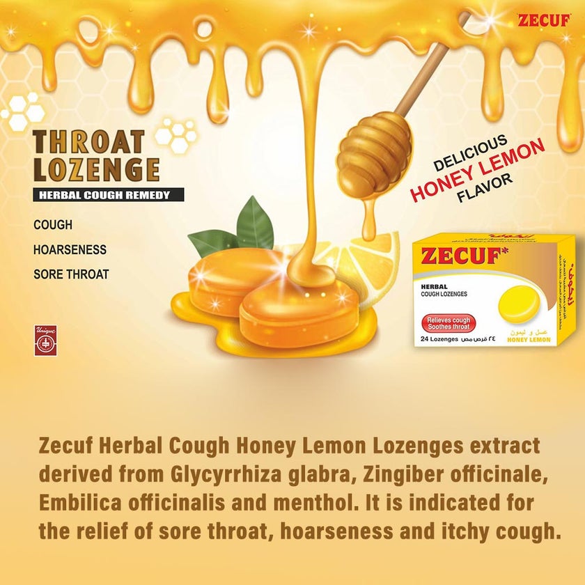 Zecuf Herbal Cough Honey Lemon Lozenges, Pack of 24's