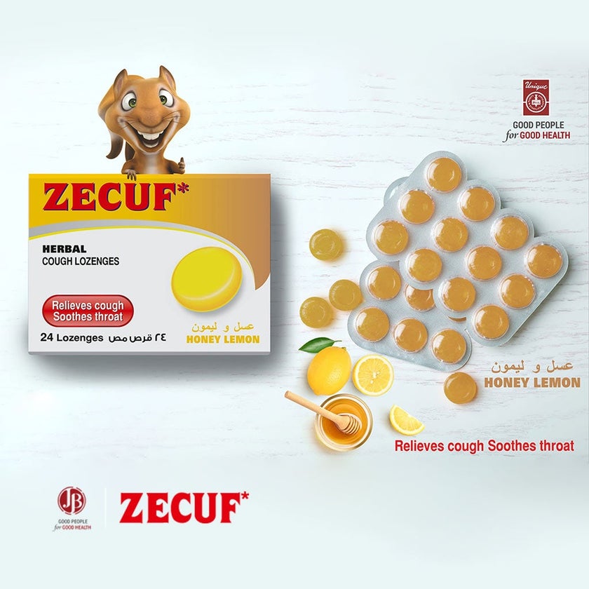 Zecuf Herbal Cough Honey Lemon Lozenges, Pack of 24's
