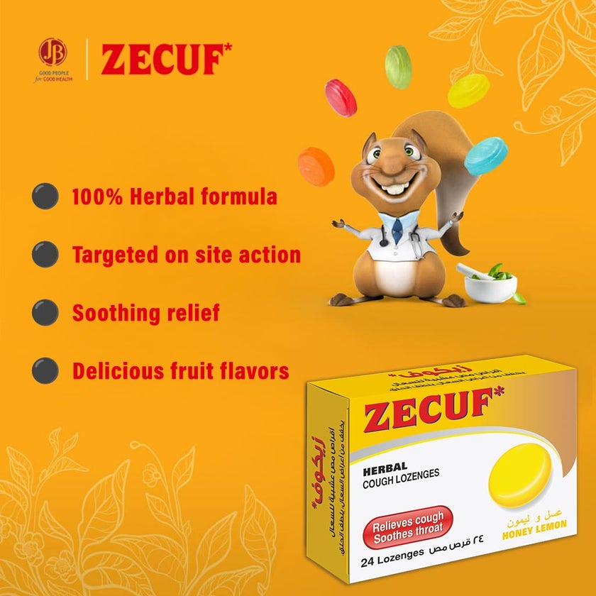Zecuf Herbal Cough Honey Lemon Lozenges, Pack of 24's