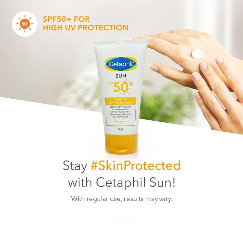 Cetaphil Sun SPF 50+ Very High Protection Light Gel, Moisturizer sunscreen For Face & Body of Men & Women With Very Sensitive/Oily Skin, Unscented, 50ml