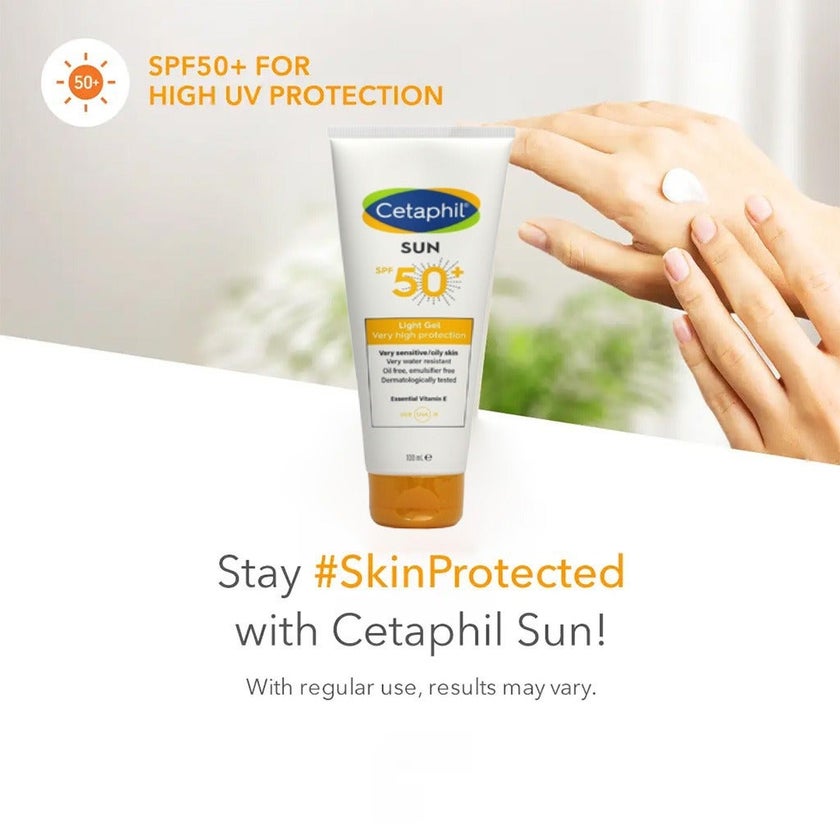 Cetaphil Sun SPF 50+ Very High Protection Light Gel, Moisturizer sunscreen For Face & Body of Men & Women With Very Sensitive/Oily Skin, Unscented, 100ml