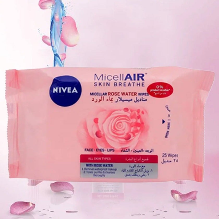 Nivea MicellAIR Skin Breathe Micellar Rose Water Face Wipes, Pack of 25’s