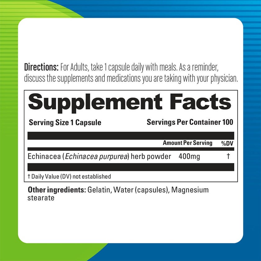 Blueberry Naturals Echinacea 400mg Capsules For Immune Support, Pack of 100’s