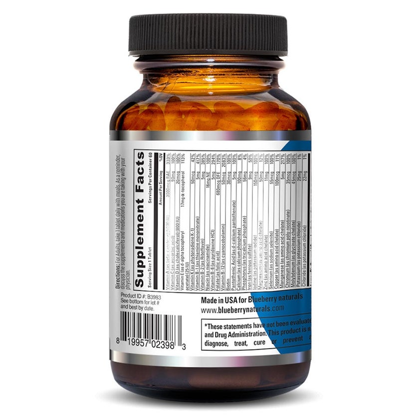 Blueberry Naturals Rainbow Adult Multivitamins & Minerals Supplement Tablets, Pack of 60's