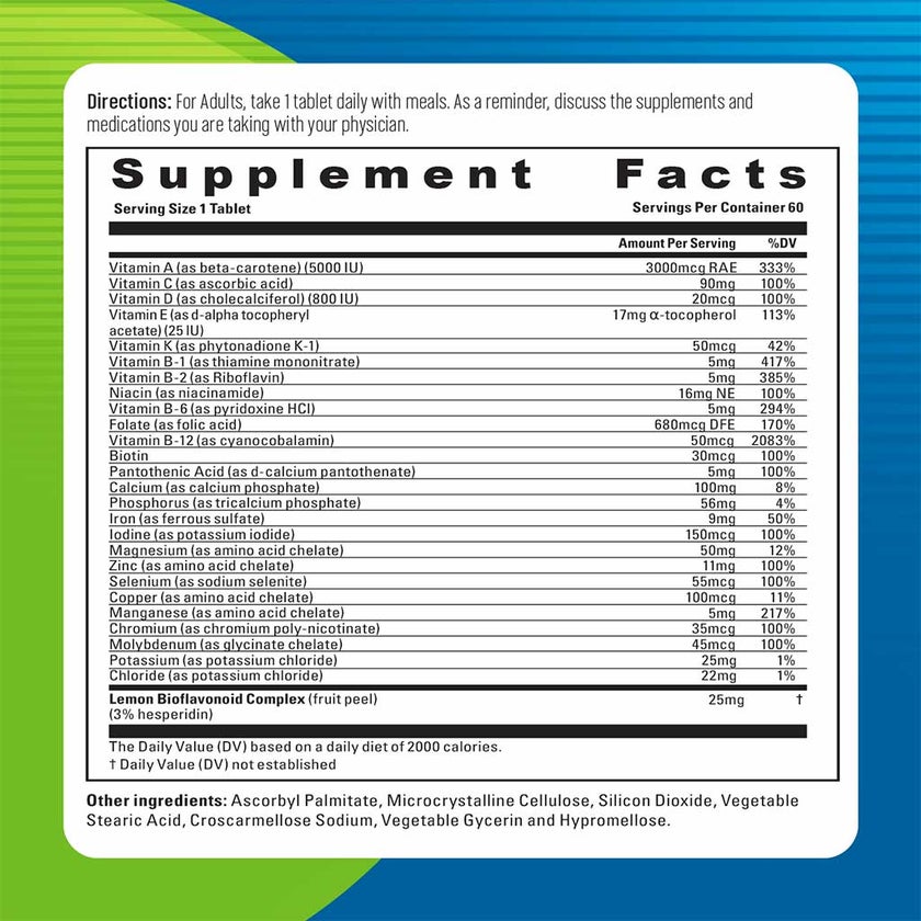 Blueberry Naturals Rainbow Adult Multivitamins & Minerals Supplement Tablets, Pack of 60's